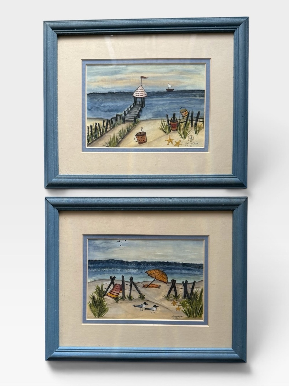 E Smithson Coastal Beach Prints in Blue Framed Art (Set of 2)